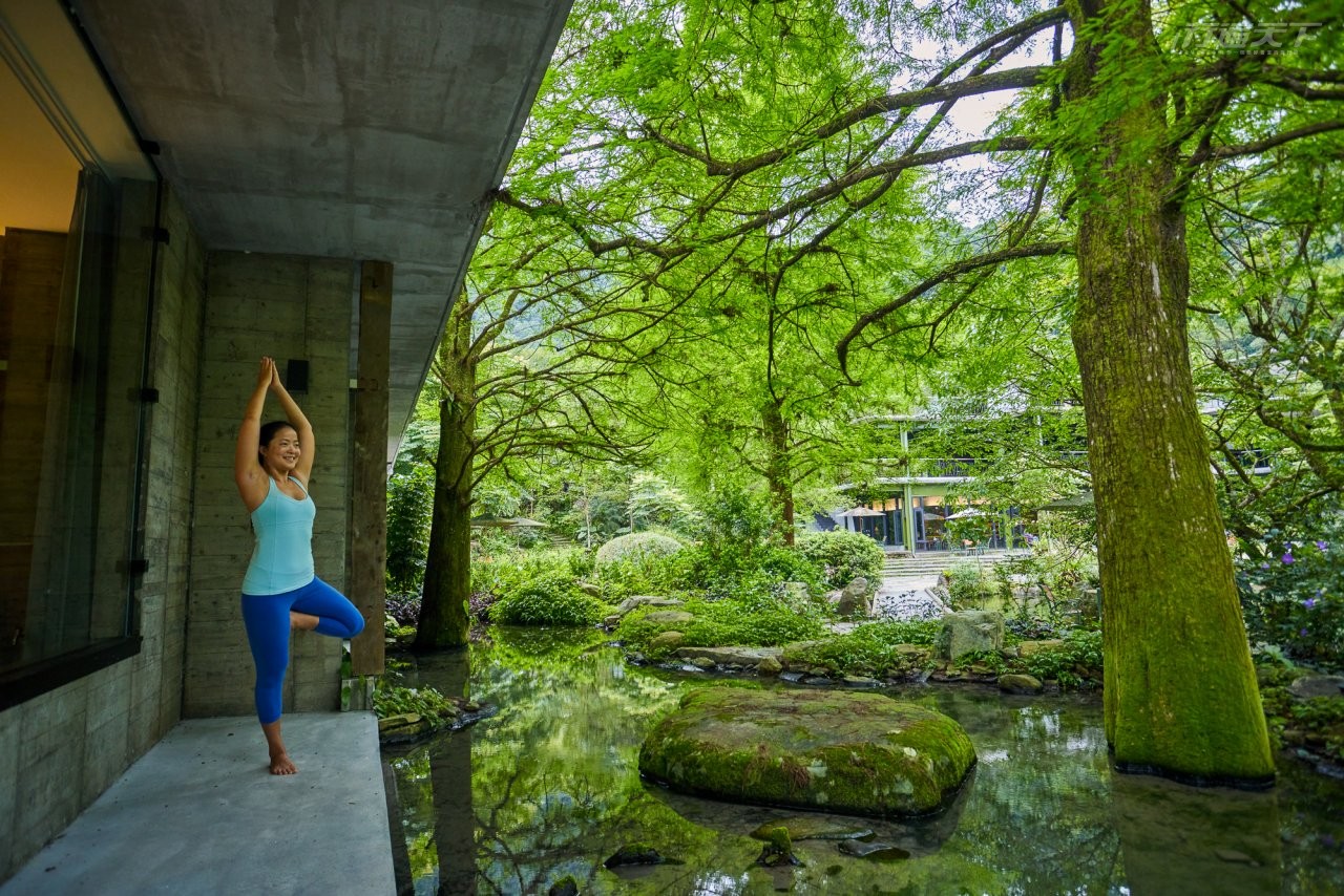 ▲紫屋一樓房型面對落羽松林有戶外露台可在此伸展肢體感受自然生命力。
